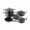 COOKWARE DISHES,11 PIECES,NON-STICKY CASSEROLES,FRYING PAN,STAINLESS STEEL,BLACK BY TORNADO